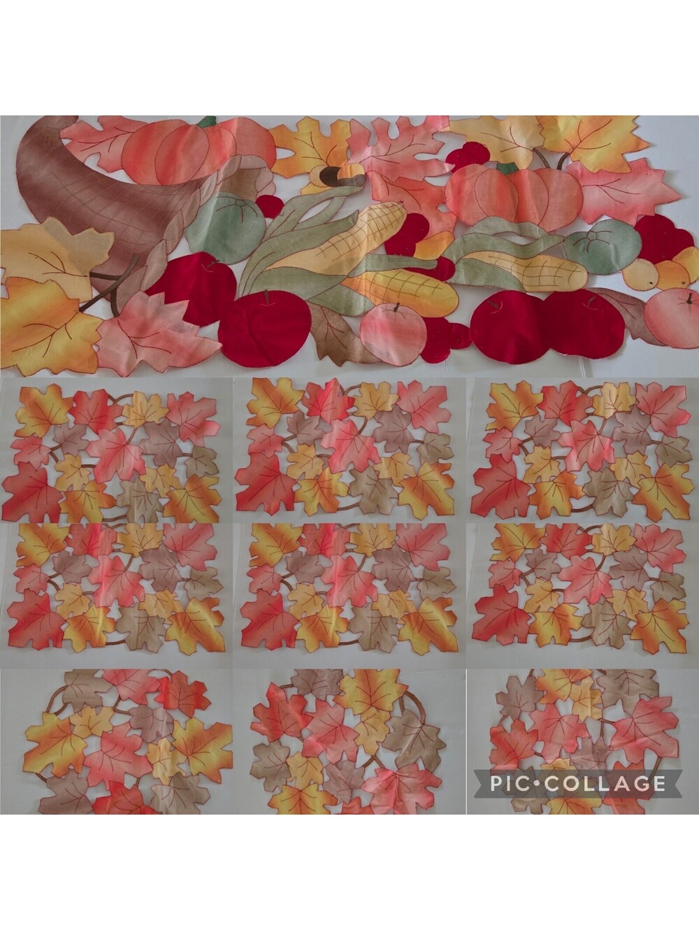 Fall Leaves 10 Piece Set - 1 Table Runner 6 Placemats 3 Round Mats